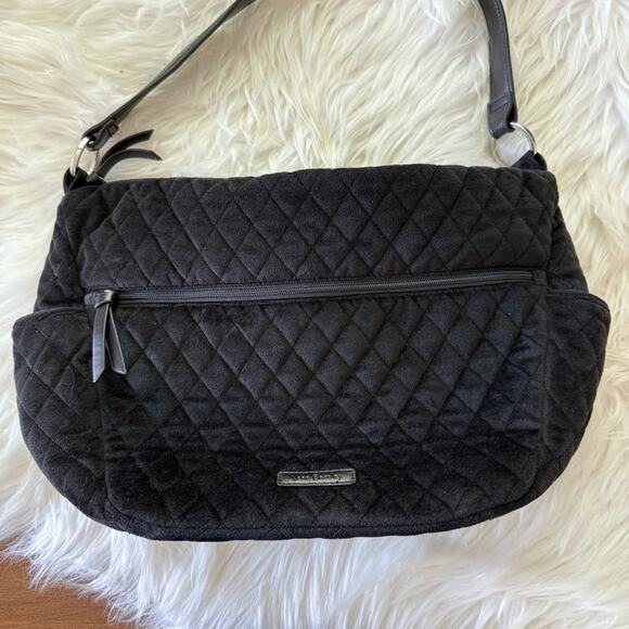 Vera Bradley | Women’s Go Ahead Solid Black Quilted Velvet Shoulder Bag Purse - Picture 2 of 7